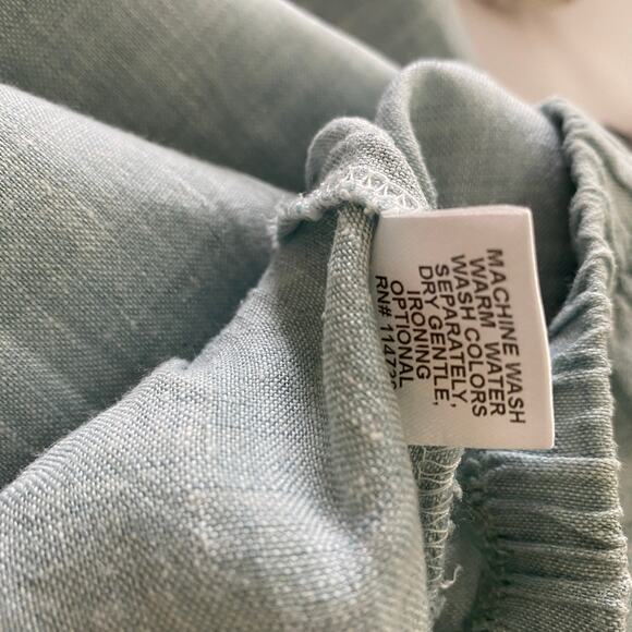 FLAX Linen Crop Pants Size S Robin's Egg Blue Pastel 25" Sustainable Lagenlook - Picture 8 of 11